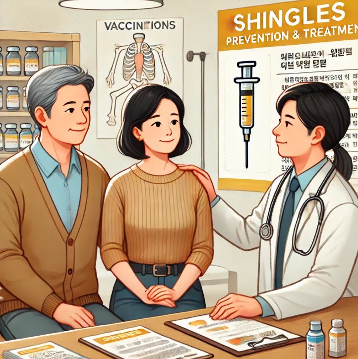 대상포진 접종 및 예방에 대해 상담받고 있는 중년의 모습