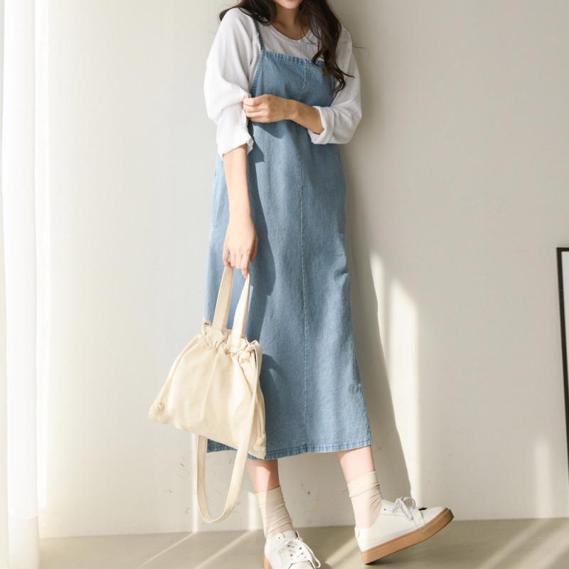 프렌치 청 멜빵치마 데님 멜빵 청치마 스커트