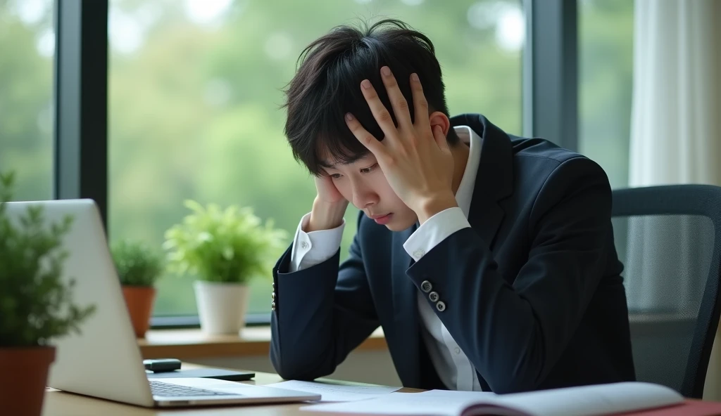 퇴직연금 표를 열심히 보는 직장인 B 이미지