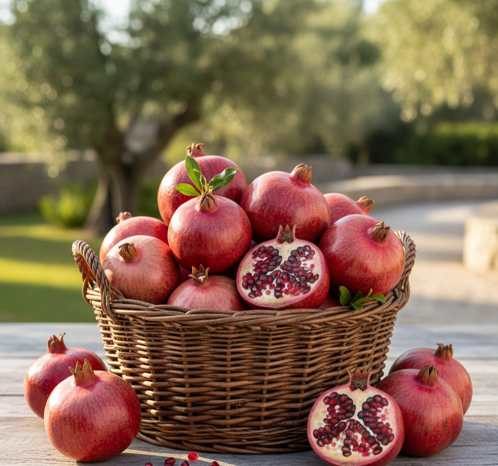 갱년기 여성에게 좋은 과일 석류 바구니, 여성호르몬 균형과 피부 건강에 도움을 주는 석류