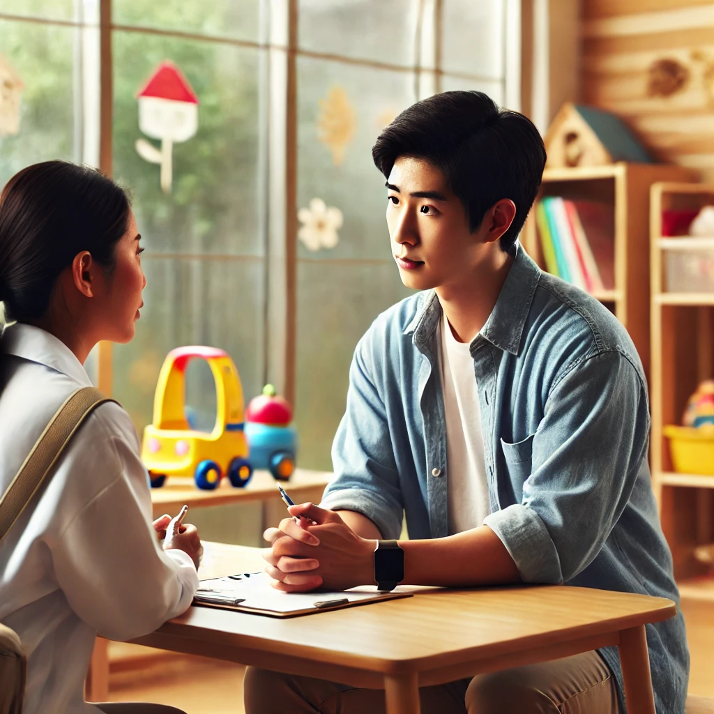 선생님과 상담하는 학부모