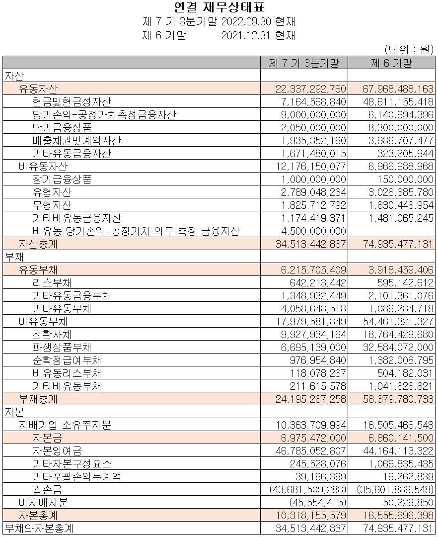 알체라 - 재무상태표