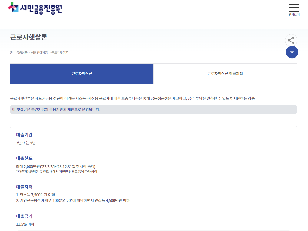 근로자햇살론 신청사이트