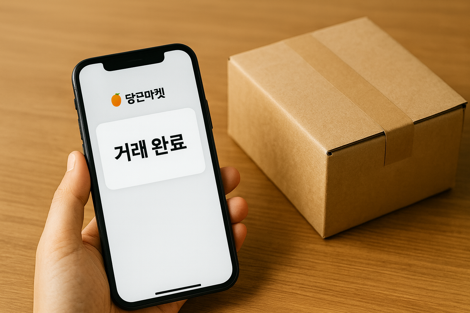 중고 거래 앱을 통해 물건을 판매하고 수익을 얻는 모습