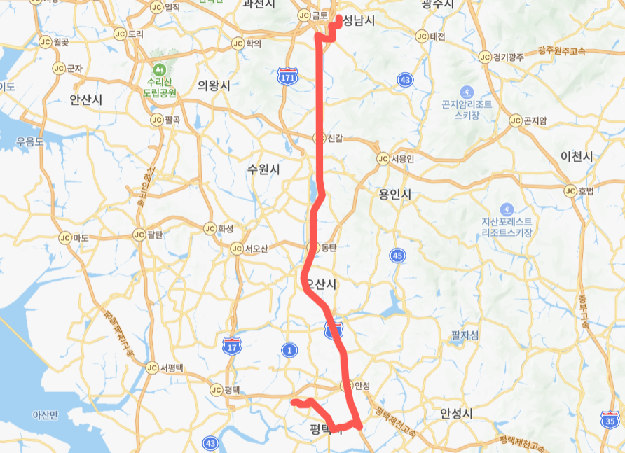 성남-안성-평택-6801번-버스-노선-지도