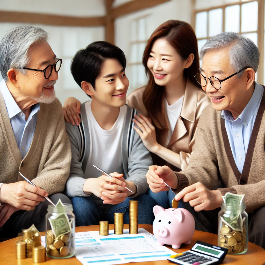 재정 계획을 논의하는 한국의 가족