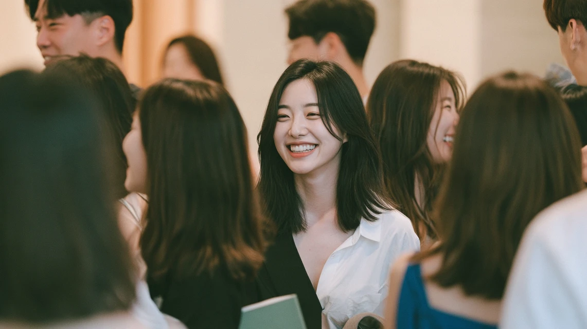 결혼식에서 오랜만에 만난 지인들이 대화하는 모습