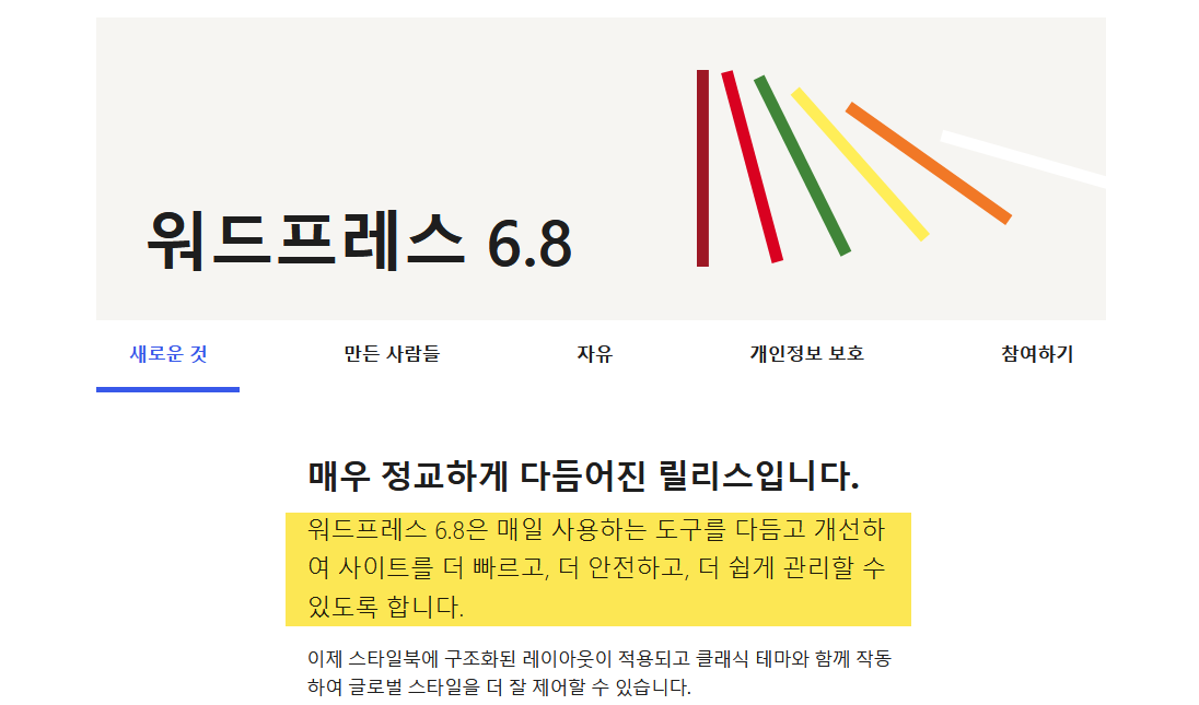워드프레스 6.8 업데이트 릴리스 - 속도와 보안, 사용 편의성 향상