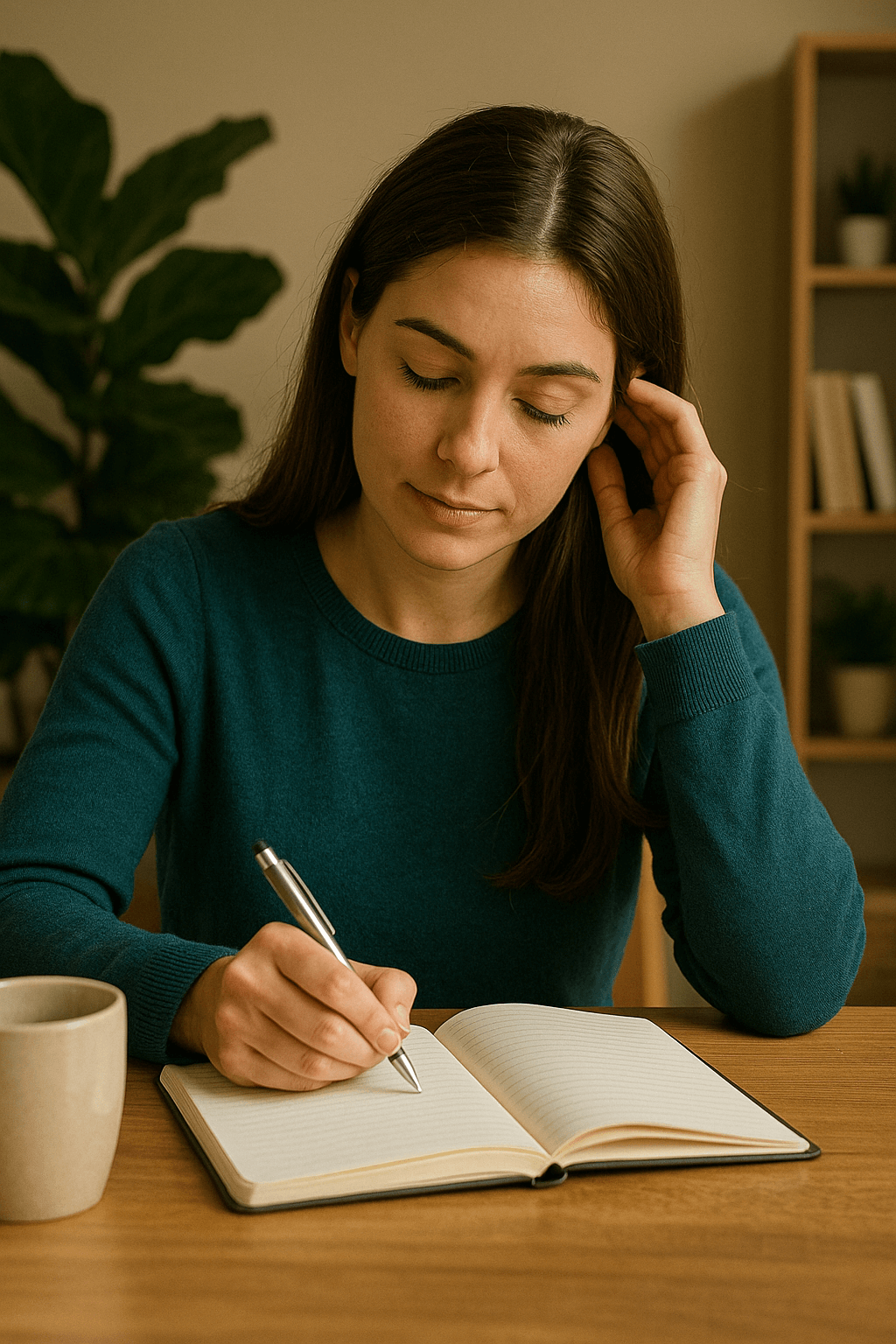 감정일기쓰며 심리적인 안정을 취하는 현대인의 이미지