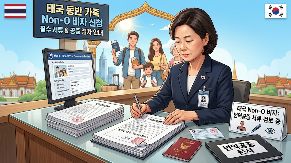 양재동 외교타운 여권영사민원실 내부와 공증 서류를 정리하는 모습