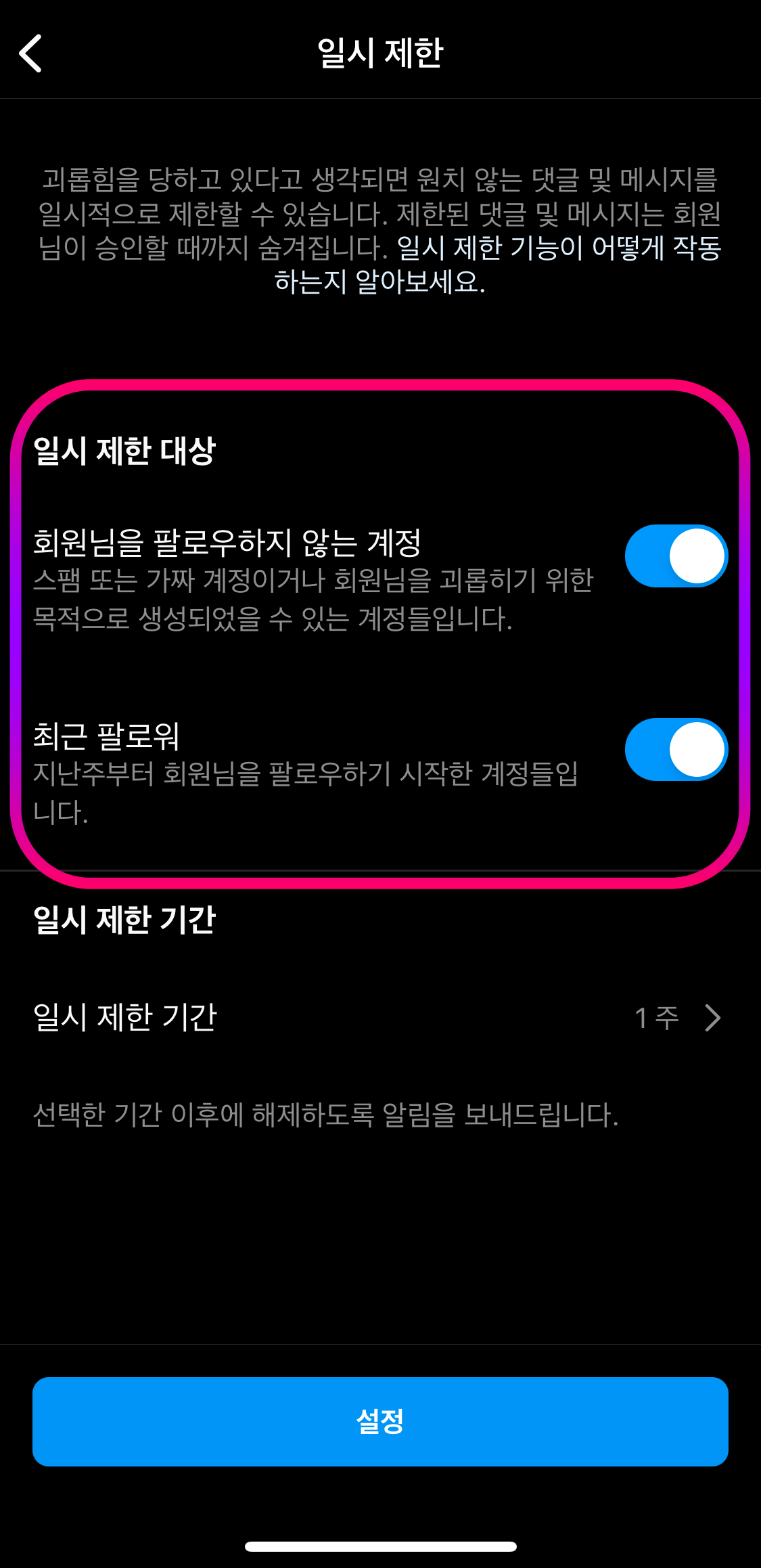 인스타그램-일시제한대상