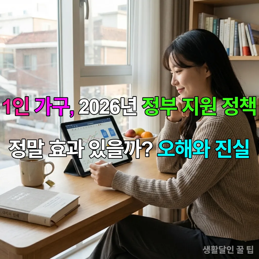 스마트폰으로 1인 가구 지원 정책을 찾아보는 젊은 한국 여성