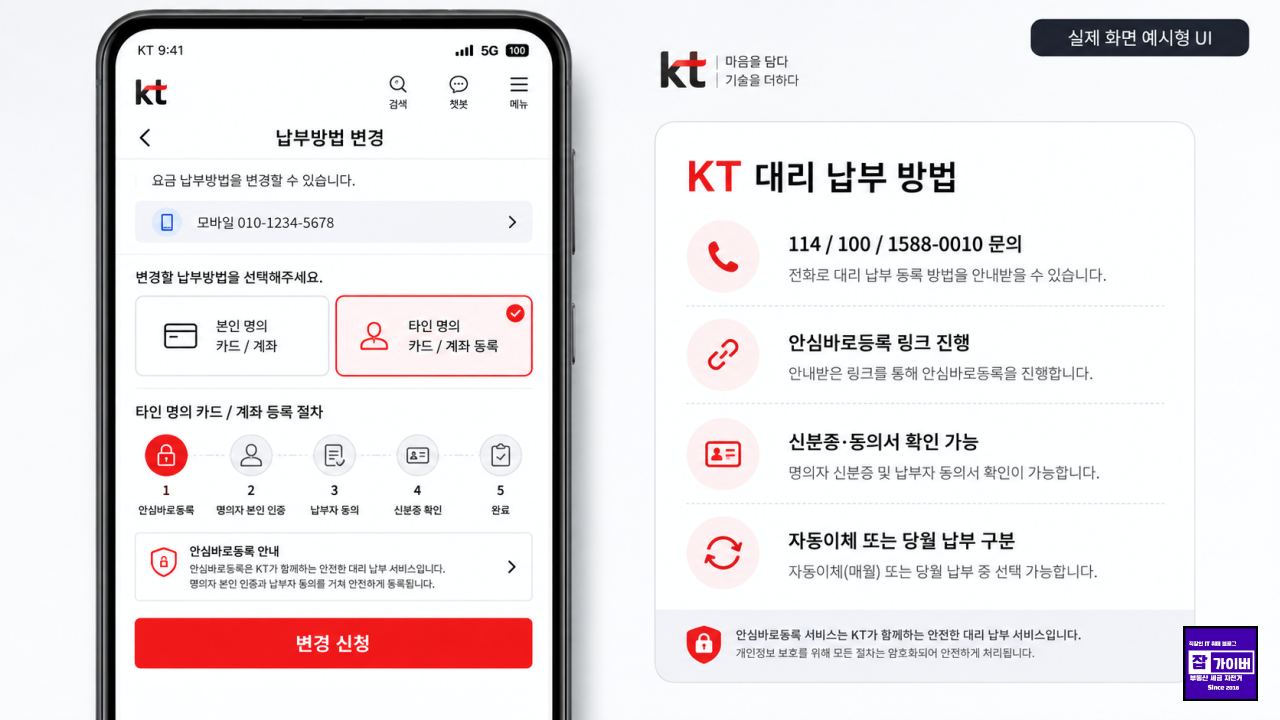 KT 핸드폰 요금 타인 명의 카드 대리납부 방법