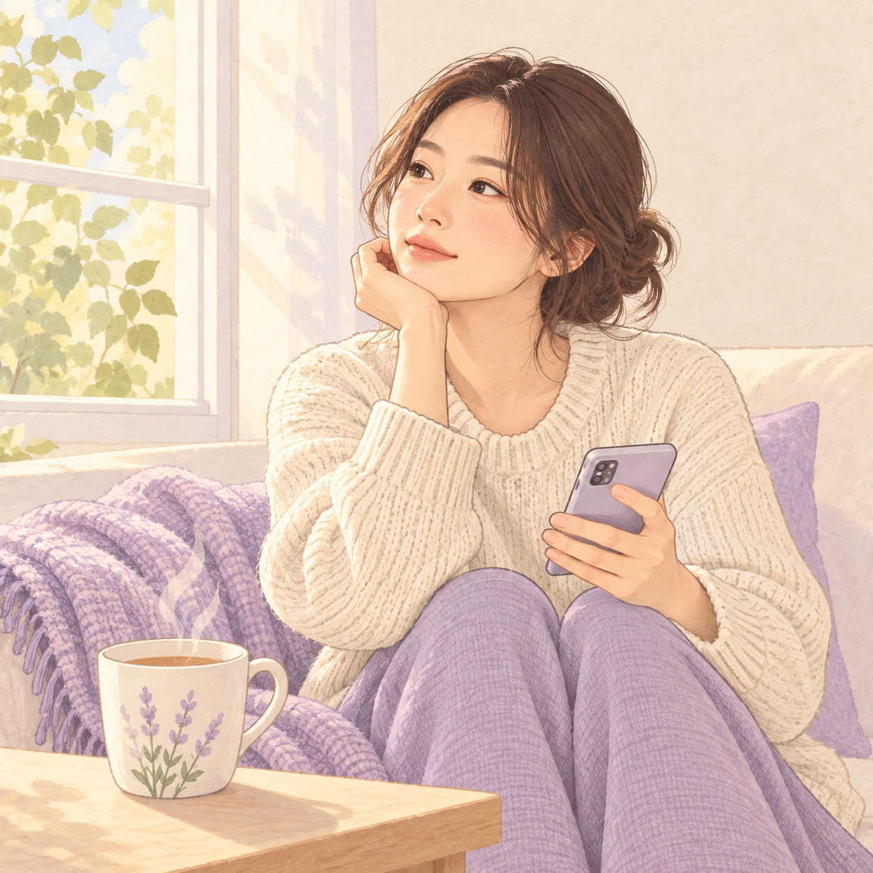 부탁 앞에서 자신의 마음과 여유를 생각하는 은서 일러스트