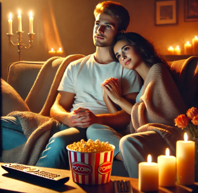 연인들이 TV보고 있는 사진