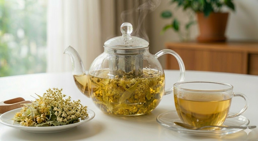 오한과 열을 내리는 천연 몸살감기약으로 발한 작용을 돕고 기관지 염증을 진정시키는 해열 해독 린덴 엘더플라워 조합