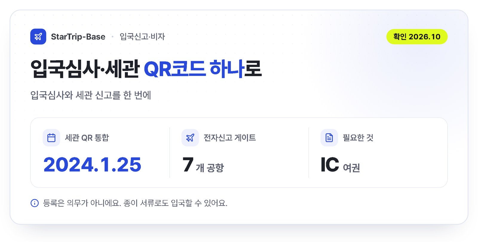 비지트재팬웹 QR코드 하나로 입국심사와 세관 신고 - 2024년 1월 25일 통합, 세관 전자신고 게이트 7개 공항