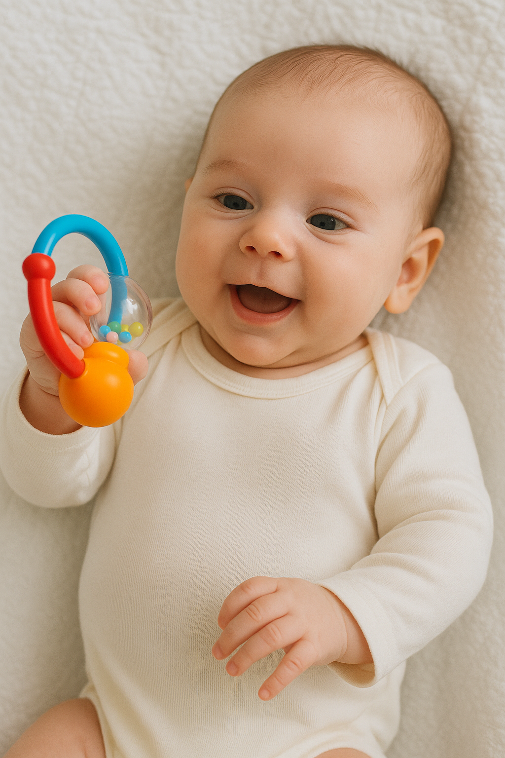 신생아 장난감 가지고 노는 사진