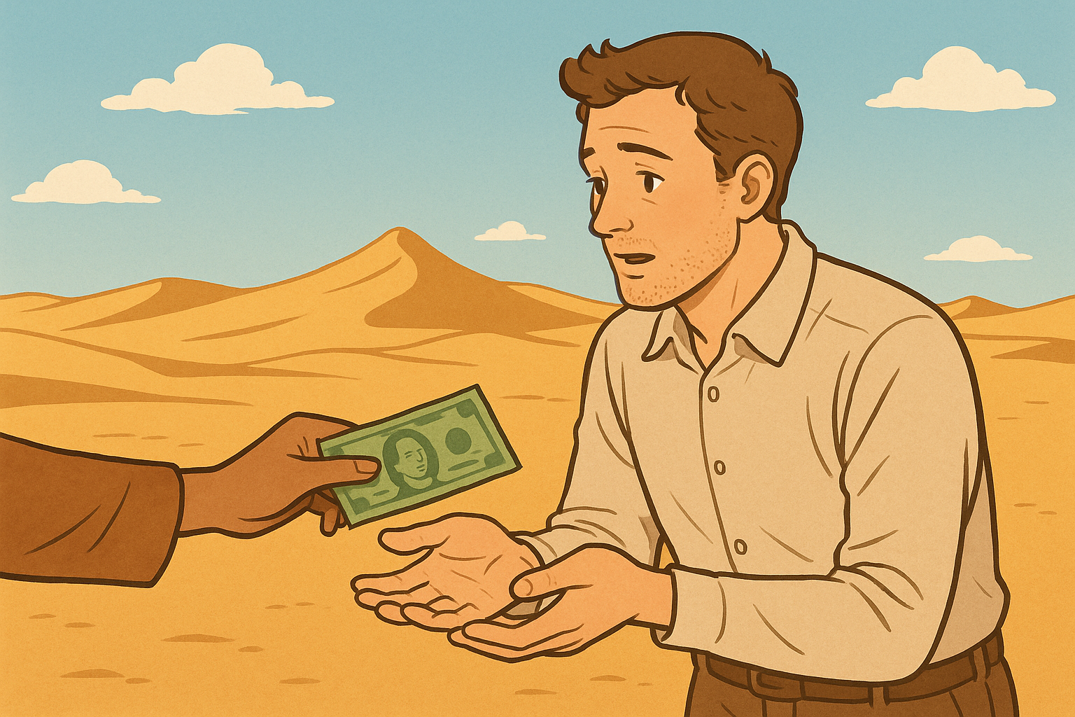 사막에서 돈을 받는 꿈