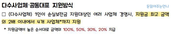 다수 사업체 또는 공동대표 지원방식