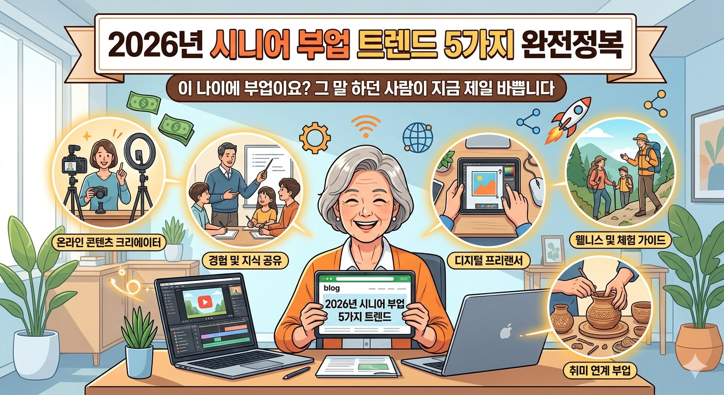 "이 나이에 부업이요?" 그 말 하던 사람이 지금 제일 바쁩니다 — 2026년 시니어 부업 트렌드 5가지 완전정복