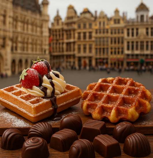 벨기에 전통 음식 와플과 프랄린 초콜릿 관련 사진