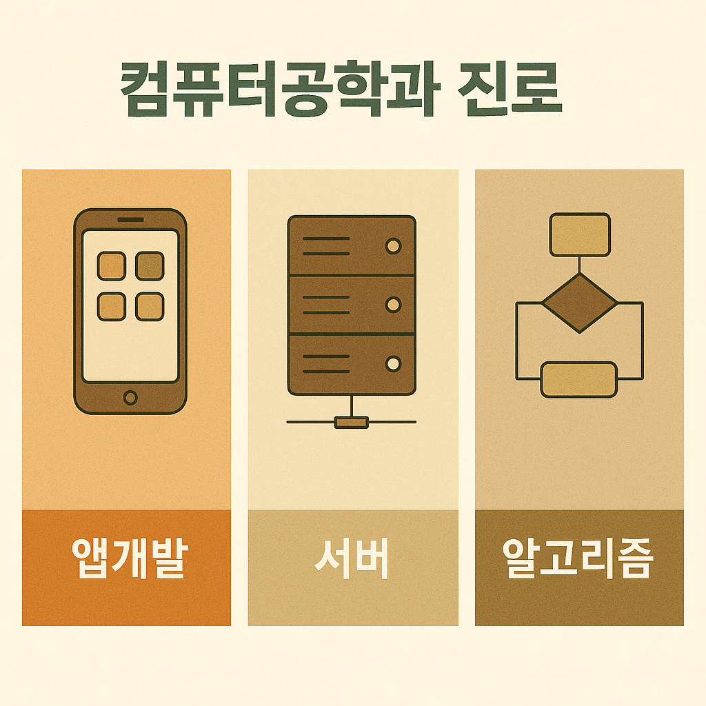 앱개발, 서버, 알고리즘 분야를 설명하는 한국어 정보 이미지