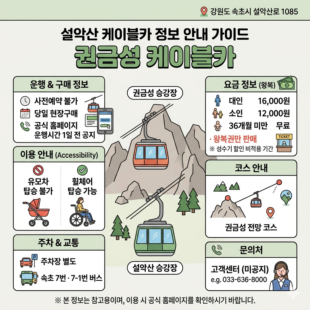 설악산 케이블카 이용 운행시간&middot;요금&middot;예약&middot;주차&middot;권금성 코스 인포그래픽