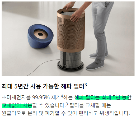 다이슨 빅콰이엇 포름알데히드 공기청정기 필터 능력