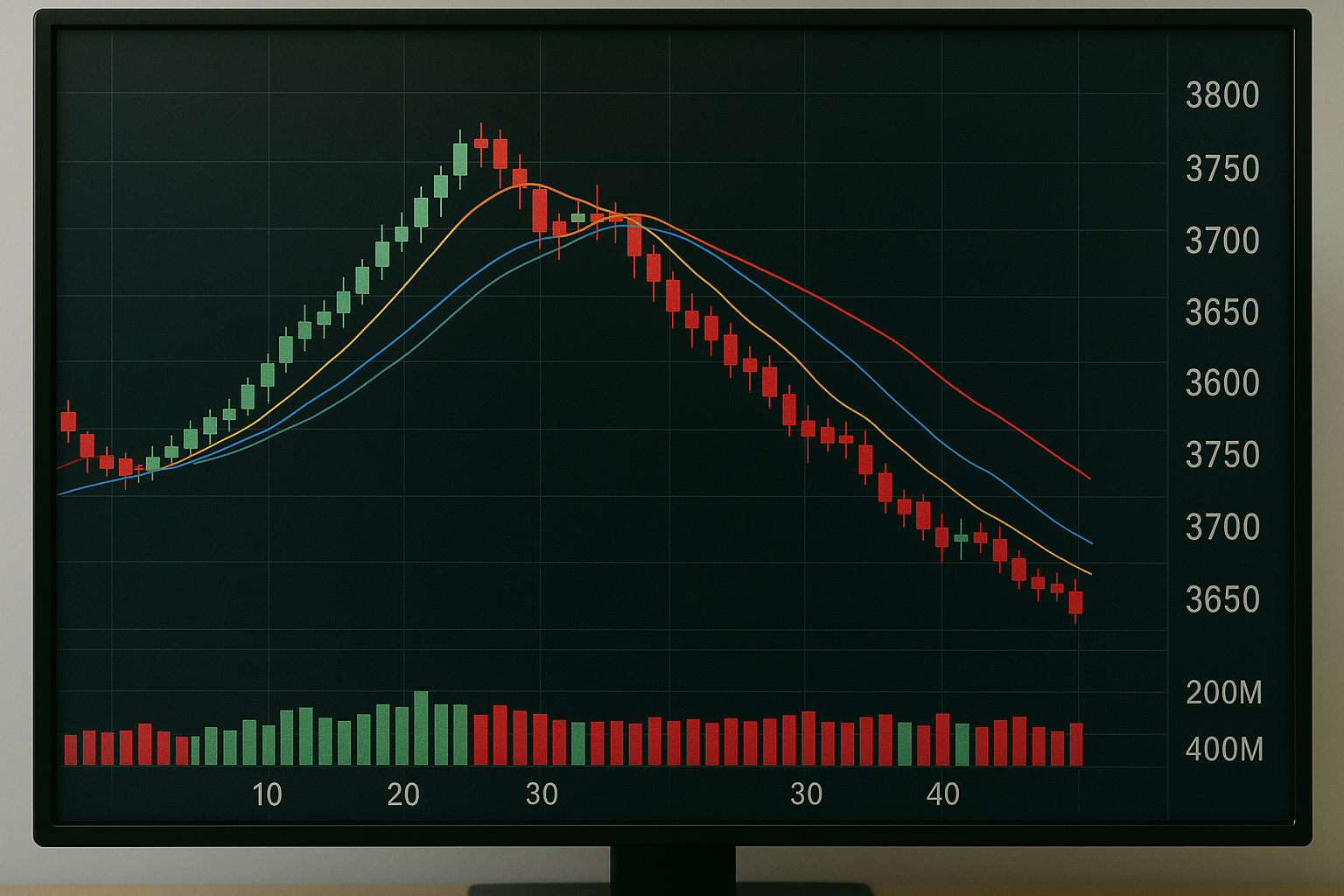 주식캔들차트 이평선 거래량 예시이미지