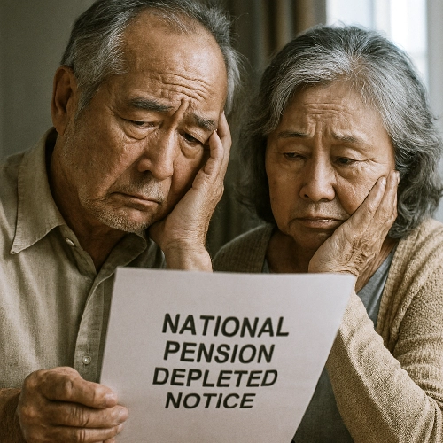 국민연금 고갈로 인해 고민에 빠진 노부부의 모습