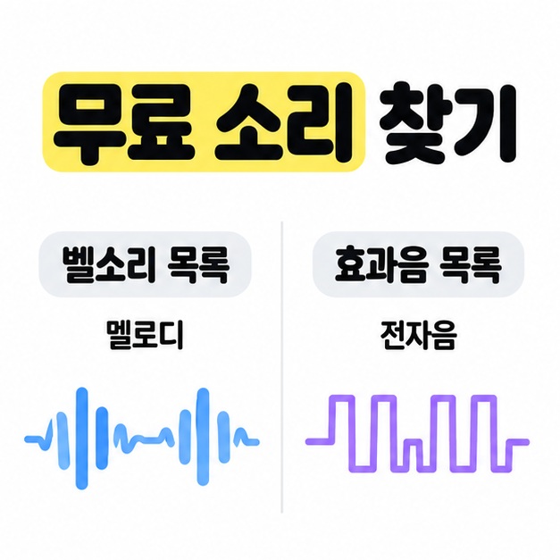 벨소리 목록의 멜로디 파형과 효과음 목록의 전자음 파형을 나란히 비교한 그림