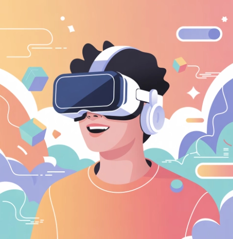 VR의 산업 활용 분야 - 게임 및 엔터테인먼트 예시 일러스트