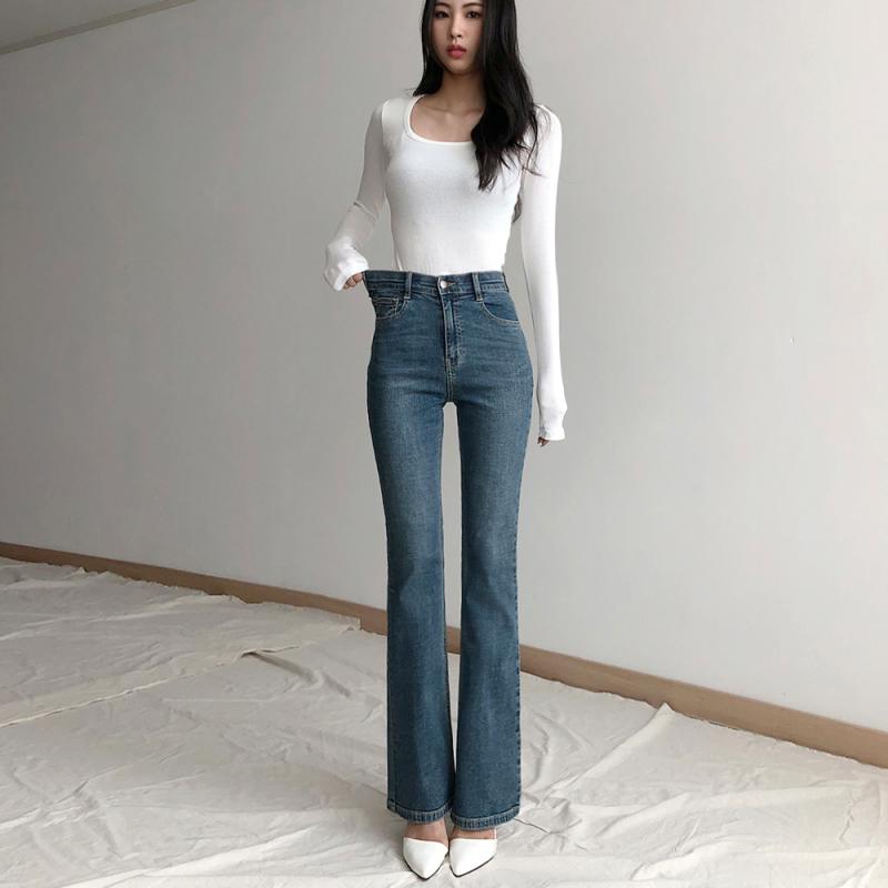 가을 부츠컷 롱 데님 팬츠 히든 밴딩 하이웨스트