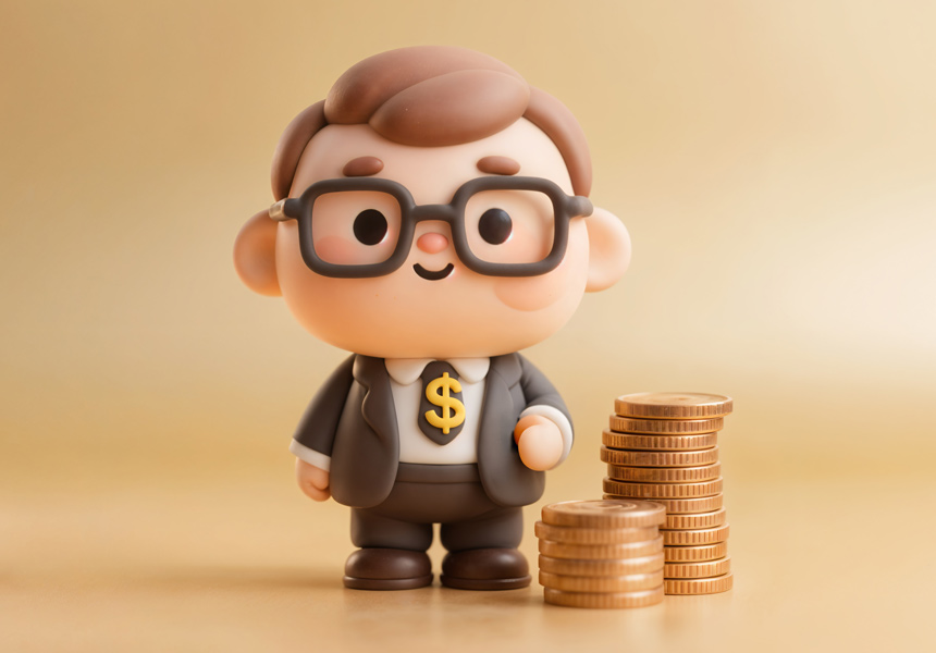 동전 더미와 작은 인형으로 표현한 가계부 습관과 분산 관리 이미지