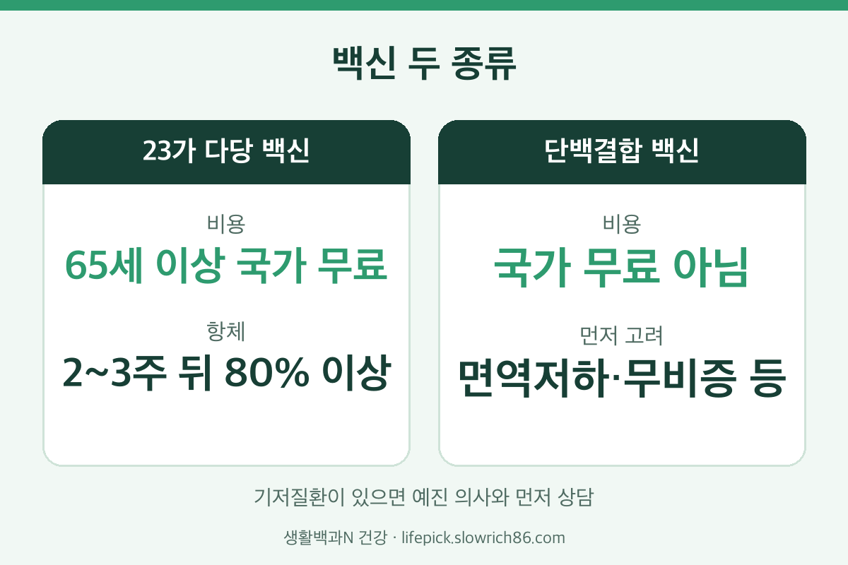 폐렴구균 23가 다당 백신과 단백결합 백신 비교