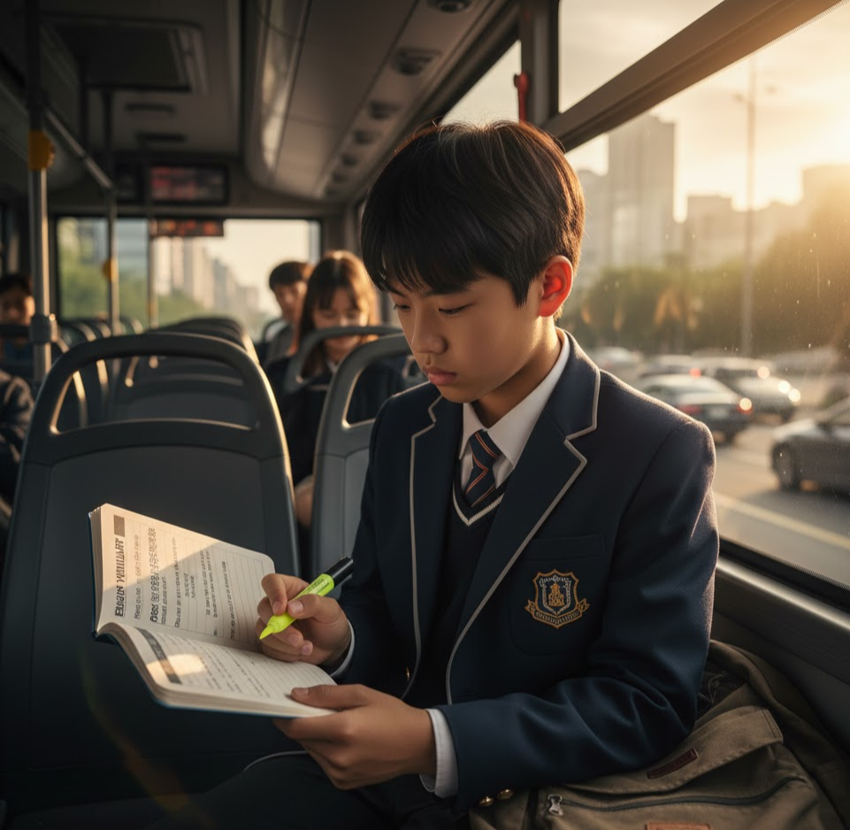 오답 노트를 정리하며 메타인지 학습 중인 상위 1% 학생의 모습