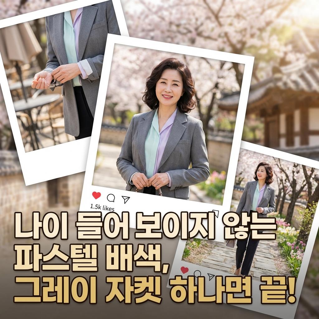 파스텔 컬러 중년 코디 4050 봄 나들이 뱃살 가려주는 화사한 배색법