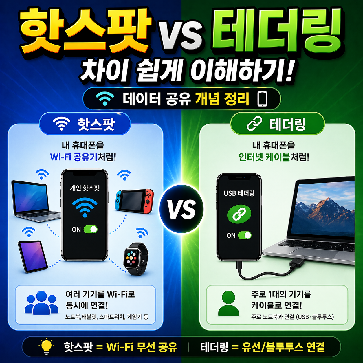 핫스팟과 테더링 차이 쉽게 이해하기 (데이터 공유 개념 정리)