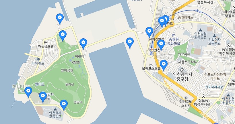 인천 월미도 주변 무료 주차장 공영 주차장 위치 주소 지도 주차대수3