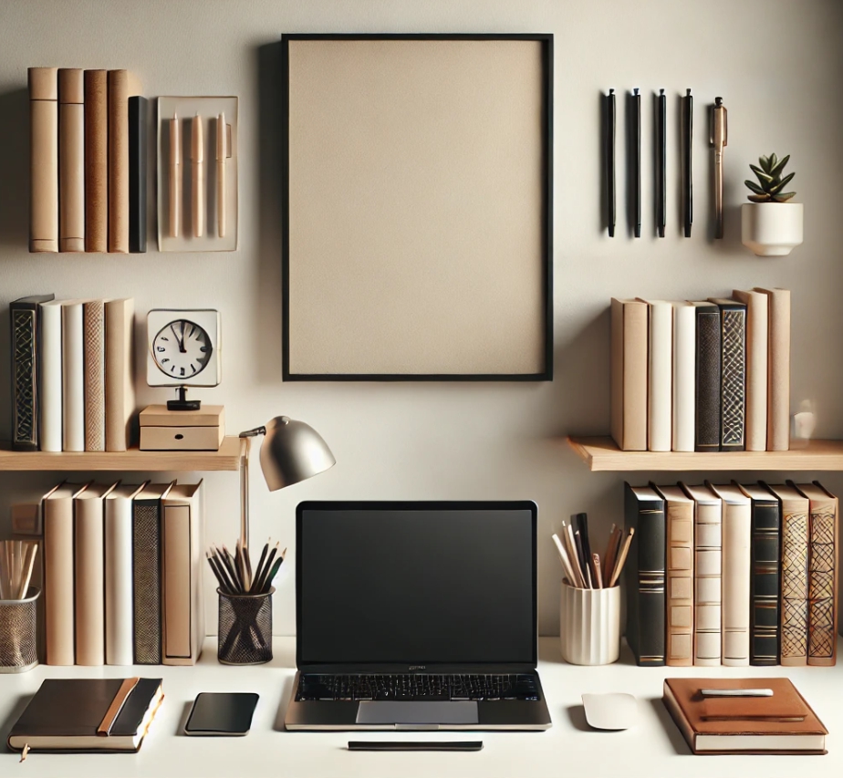 방에 있는 책상이 정리가 잘 되어 있다.