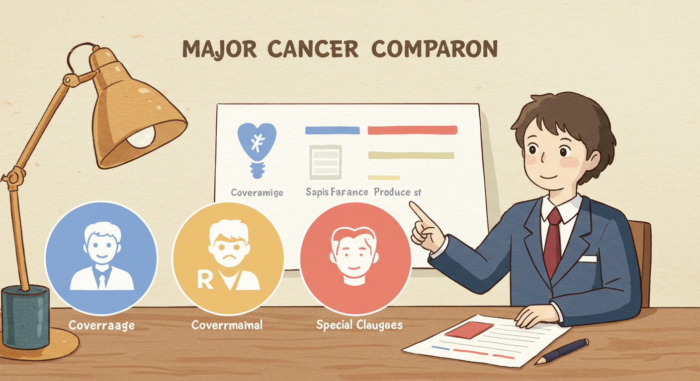 암보험 3대 상품 비교를 한눈에 보여주는 일러스트