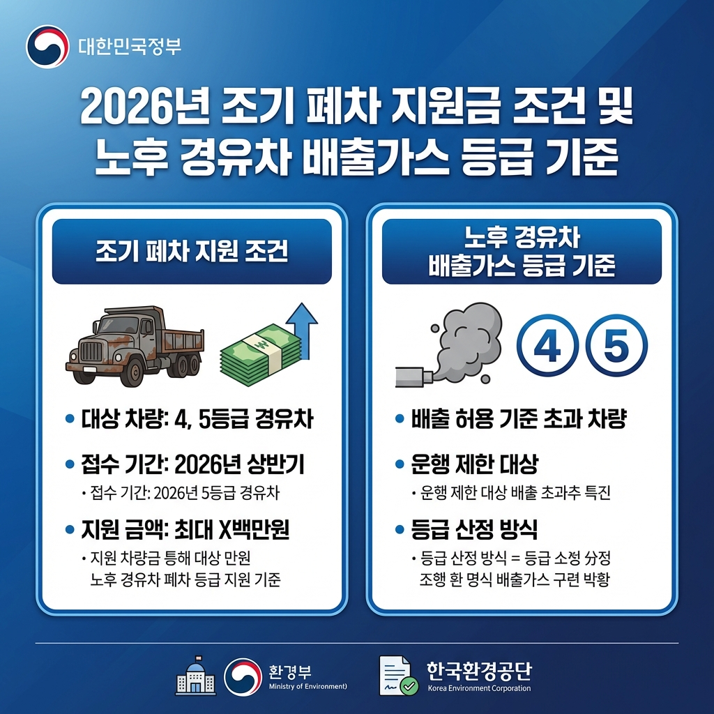 2026 조기폐차보조금 최대 지급액과 차종별 추가 지원 혜택 (5등급 마지막 해!)
