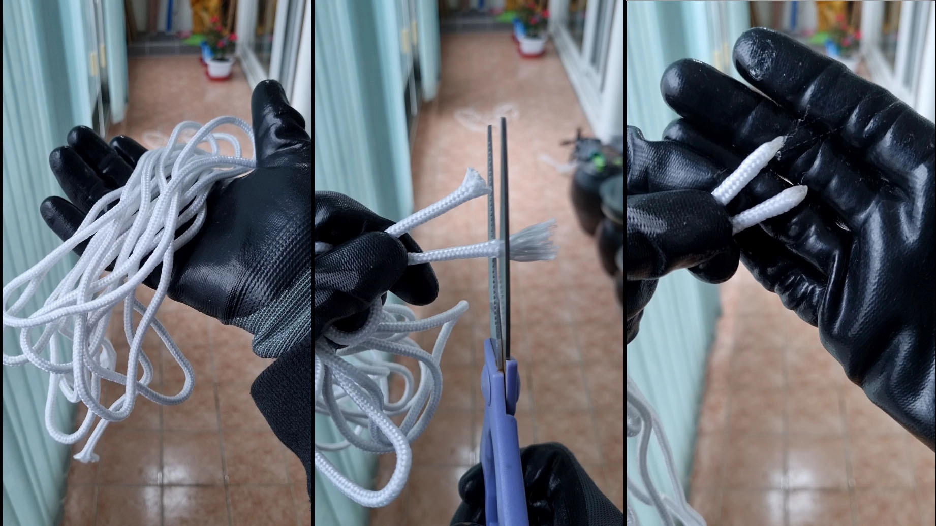 건조대 줄 손질 모습