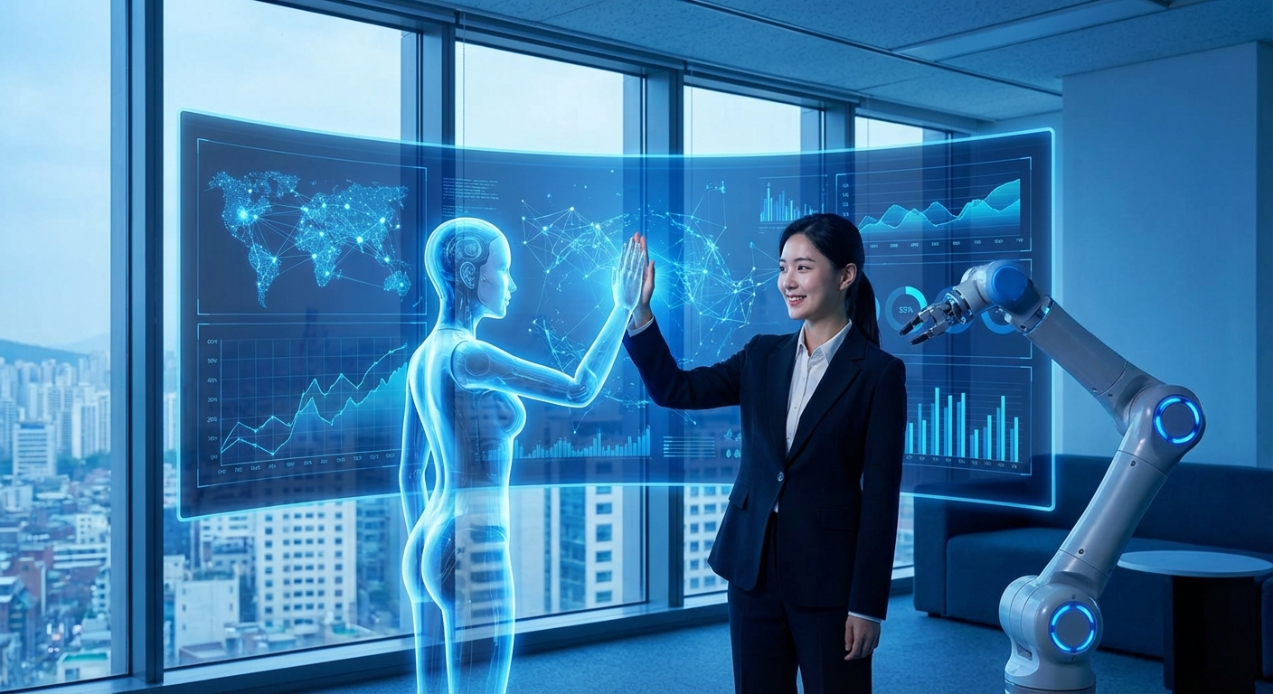 인간 전문가와 AI 시스템이 데이터를 공유하며 문제를 해결하는 미래지향적 협업 시나리오