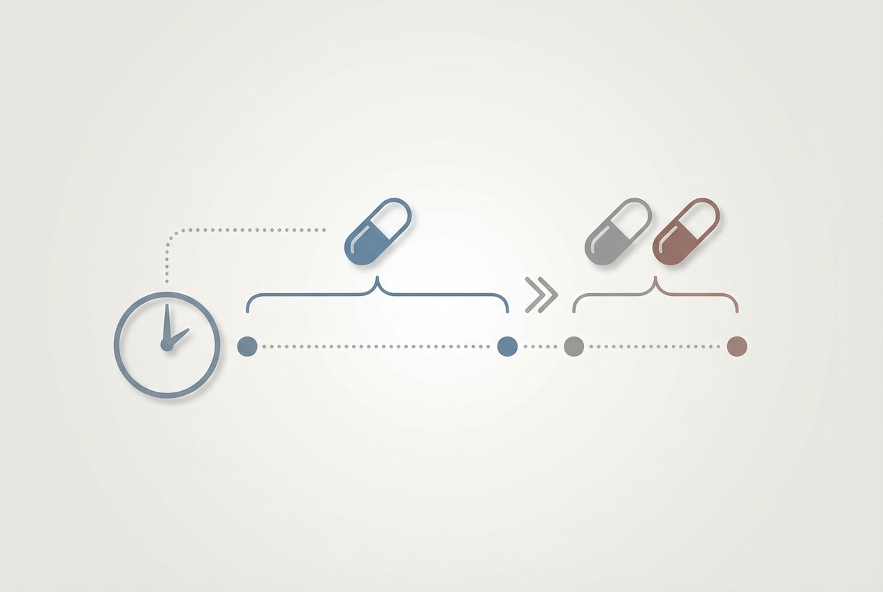아연 복용 시간과 칼슘 철분 간격 두기 도식, 시계와 캡슐 배치
