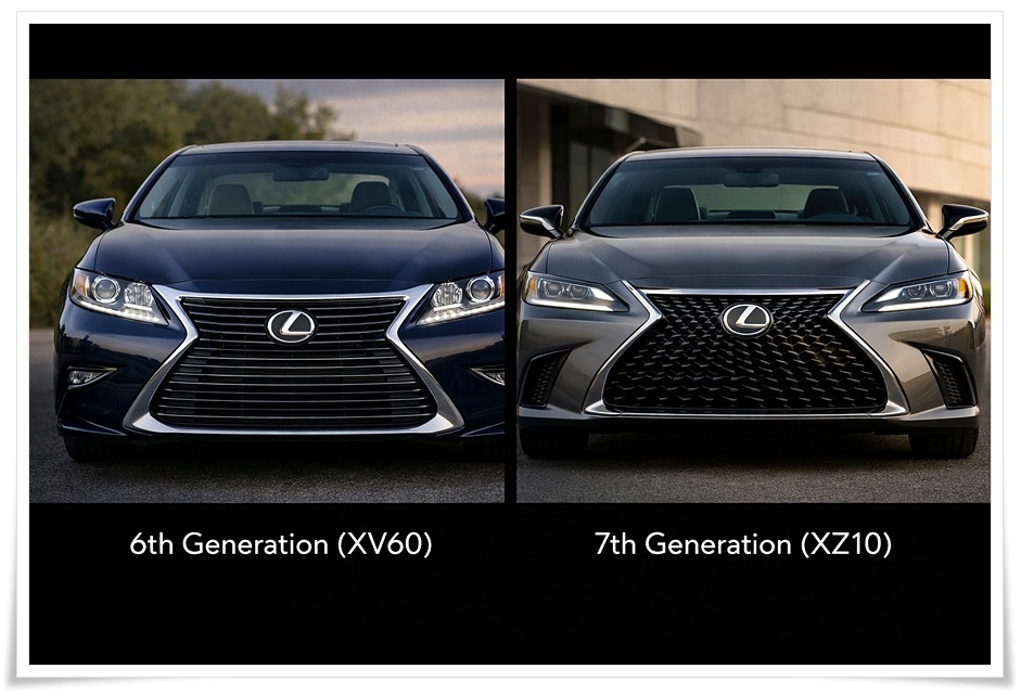 렉서스 ES 6세대(XV60)와 7세대(XZ10)의 전면부 그릴 디자인 비교