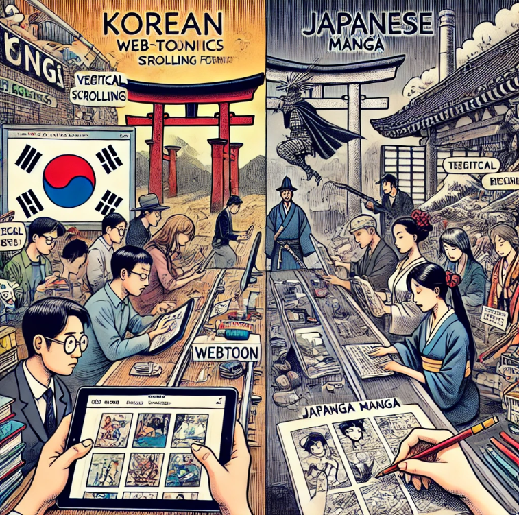 한국 웹툰 vs 일본 만화 관련 이미지