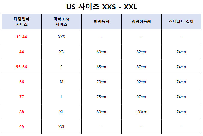 룰루레몬(lululemon) 여성 하의 아시아핏 사이즈표, 사이즈 가이드