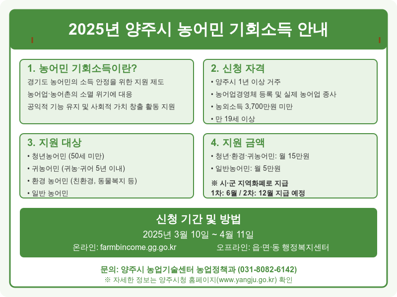 양주시 농어민 기회소득 안내